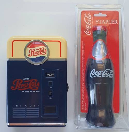 VINTAGE - ORIGINAL PEPSI JUKE BOX LOOK TRANSMITTER & COKE STAPLER IN ORIGINAL PACKAGING
